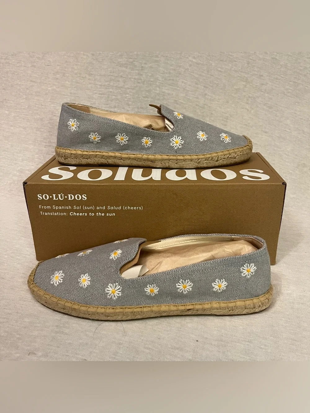 Soludos Smoking Espadrille Dolphin Blue Daisy Embroidered Slip-Ons